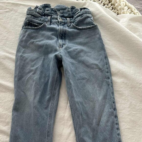 AGOLDE Light Wash Organic-Cotton Straight-Leg Jeans, Lettuce Waistband – US 27 - Picture 2 of 9
